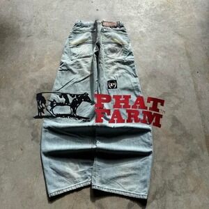 Baggy Phat Farm Big Pocket Wide Leg Southpole Styl Y2K Vintage Denim Jeans 34